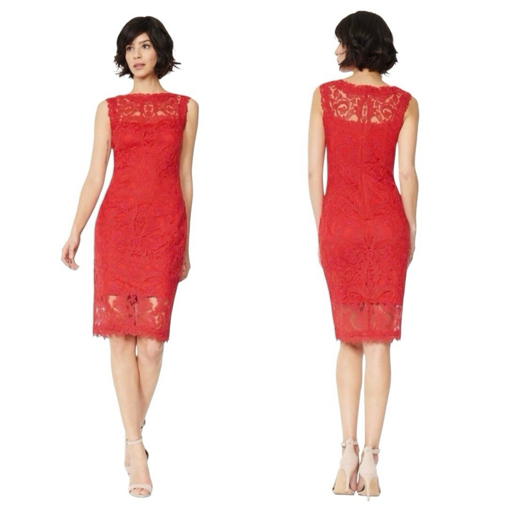 Tadashi Shoji Red Halter Sheath Midi Dress